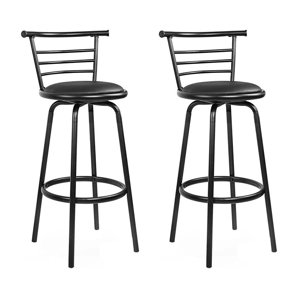 Set of 2 PU Leather Bar Stools - Black and Steel