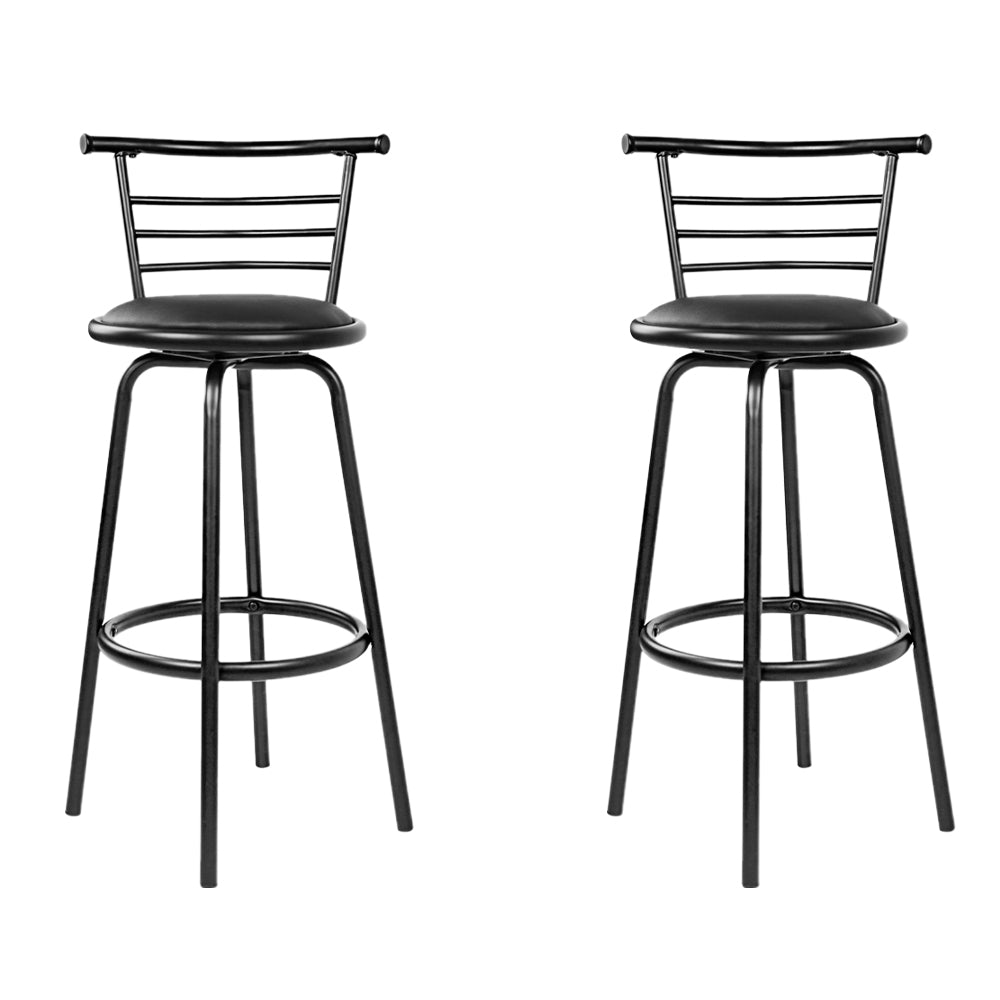 Set of 2 PU Leather Bar Stools - Black and Steel