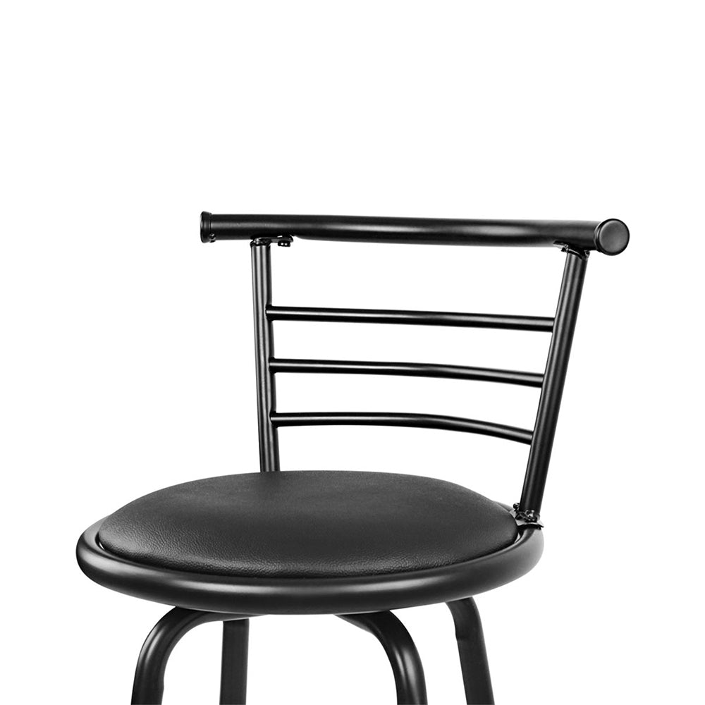 Set of 2 PU Leather Bar Stools - Black and Steel