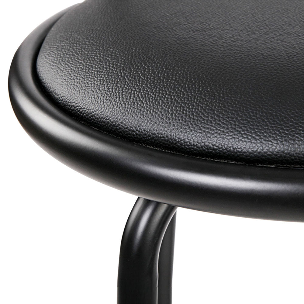 Set of 2 PU Leather Bar Stools - Black and Steel