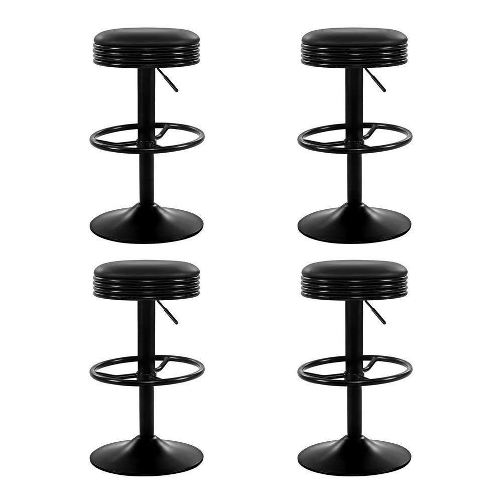 4x Bar Stools Leather Padded Gas Lift Black