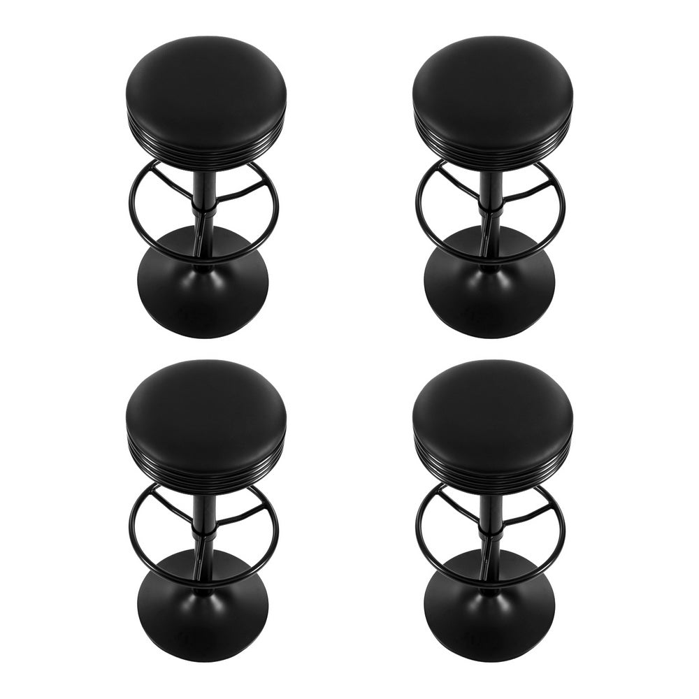 4x Bar Stools Leather Padded Gas Lift Black