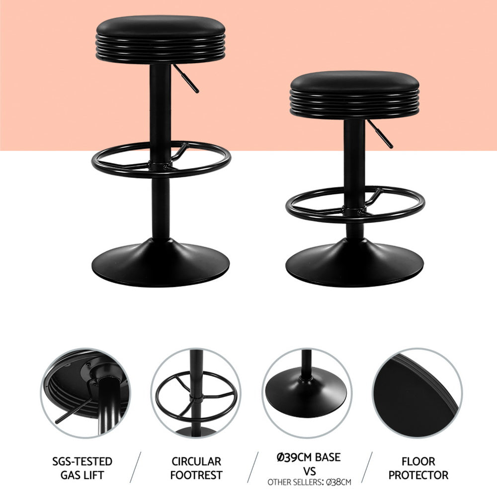 4x Bar Stools Leather Padded Gas Lift Black