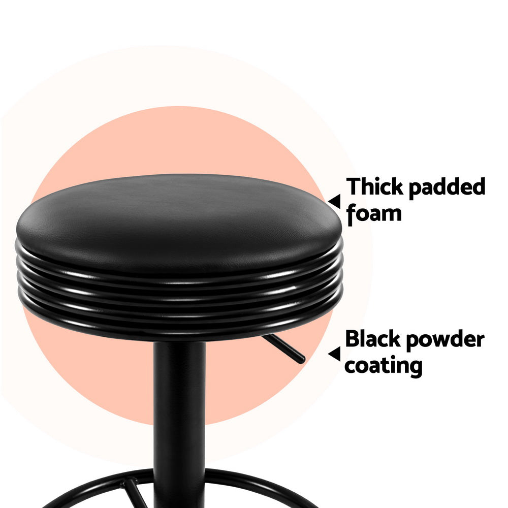 4x Bar Stools Leather Padded Gas Lift Black