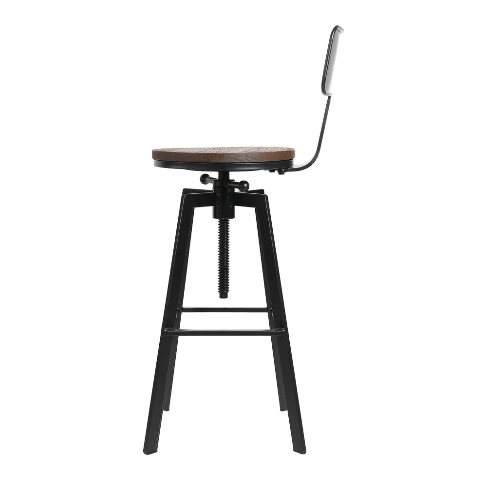 Set of 3 Cooper Industrial Style Metal and Wooden Rustic Bar Stools Black