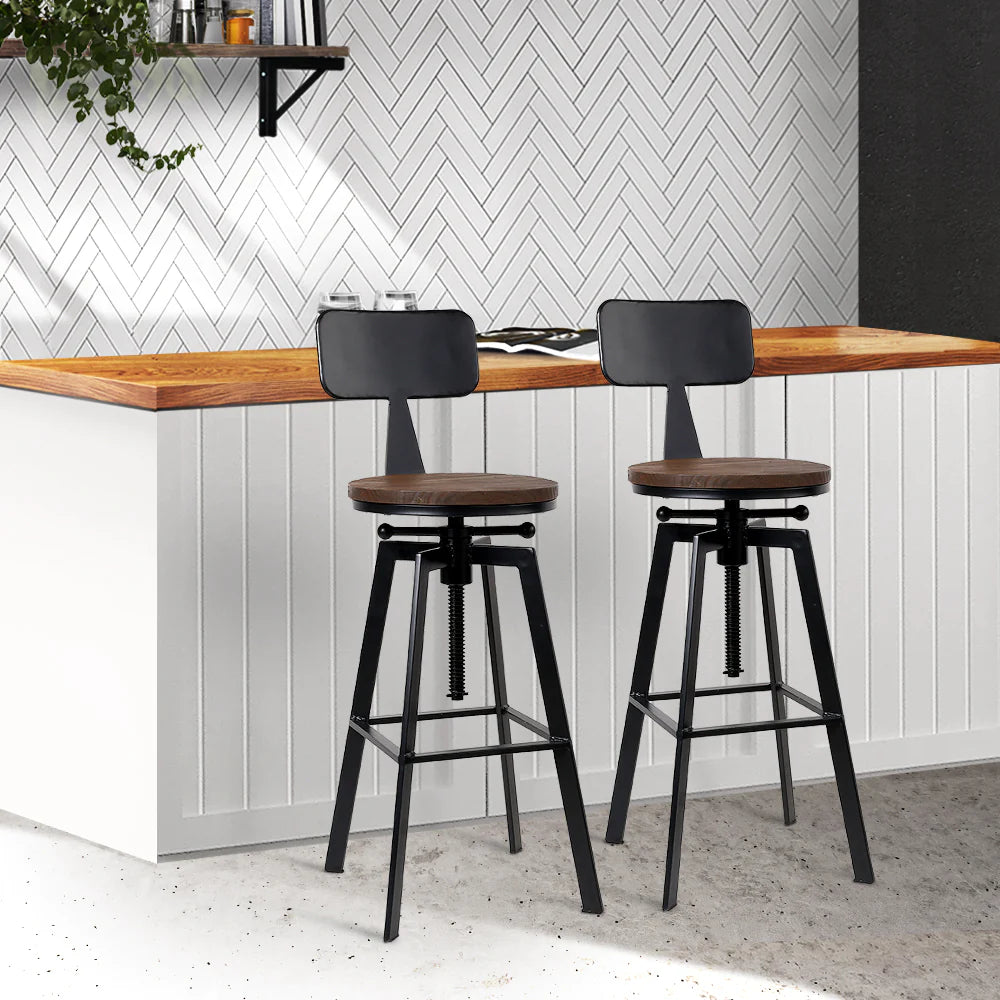 Set of 3 Cooper Industrial Style Metal and Wooden Rustic Bar Stools Black