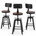 Set of 3 Industrial Swivel Bar Stools Adjustable 63-79cm with Metal Legs - Black