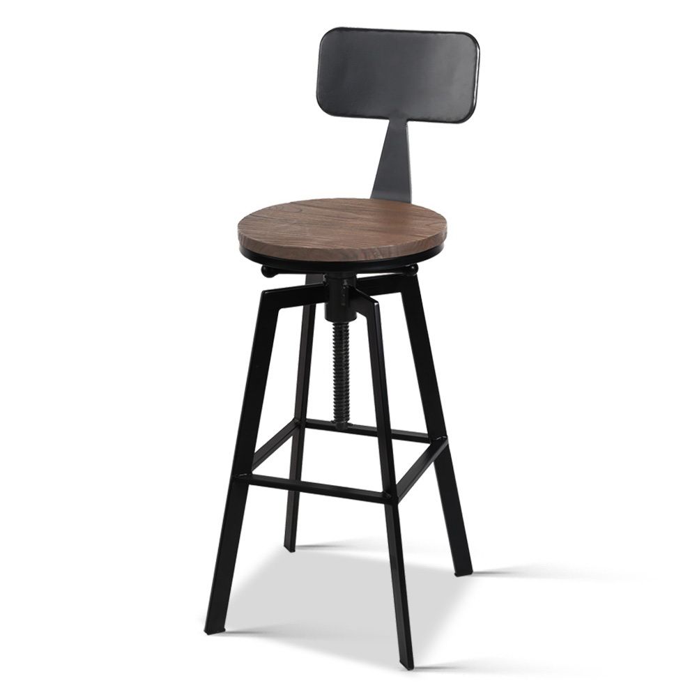 Set of 3 Industrial Swivel Bar Stools Adjustable 63-79cm with Metal Legs - Black