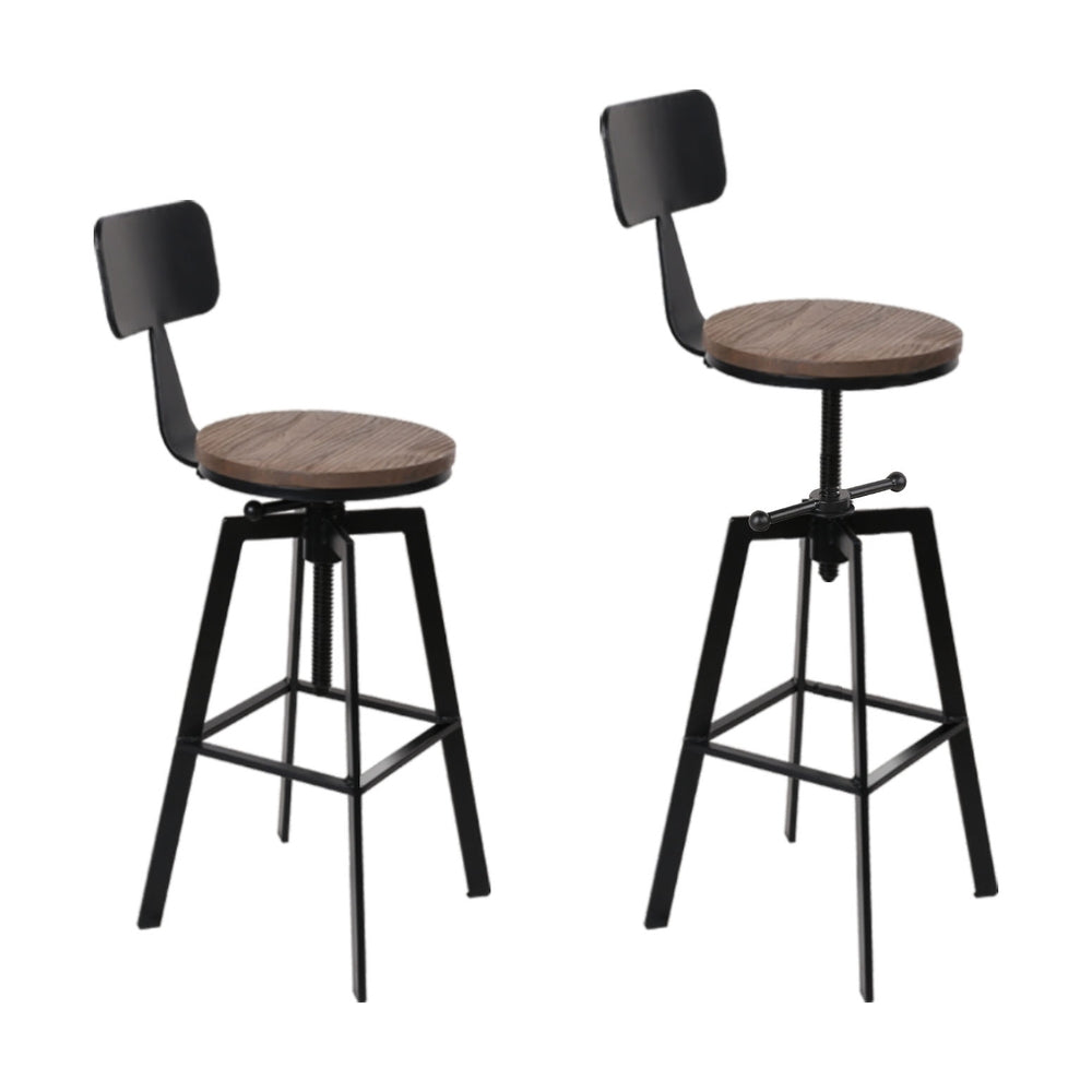 Set of 4 Cooper Industrial Style Metal and Wooden Rustic Bar Stools Black