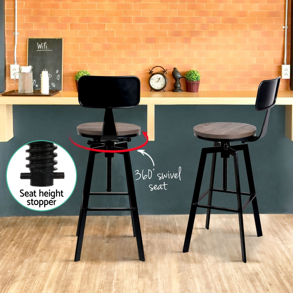 Set of 4 Cooper Industrial Style Metal and Wooden Rustic Bar Stools Black