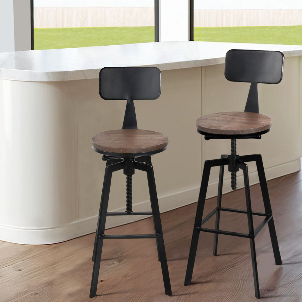 Set of 4 Cooper Industrial Style Metal and Wooden Rustic Bar Stools Black