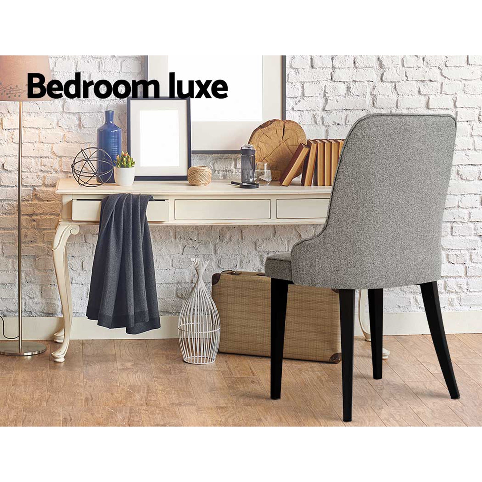 Dining Chairs Set of 4 Linen Fabric Grey