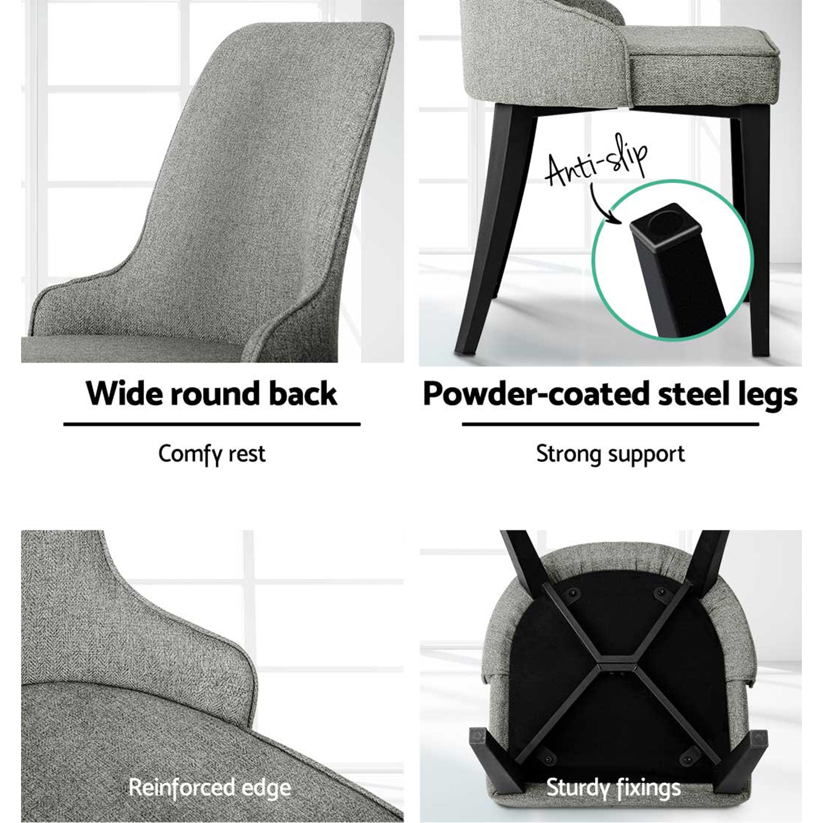 Dining Chairs Set of 4 Linen Fabric Grey