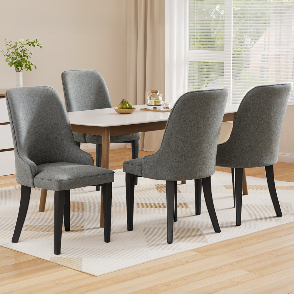 Dining Chairs Set of 4 Linen Fabric Grey