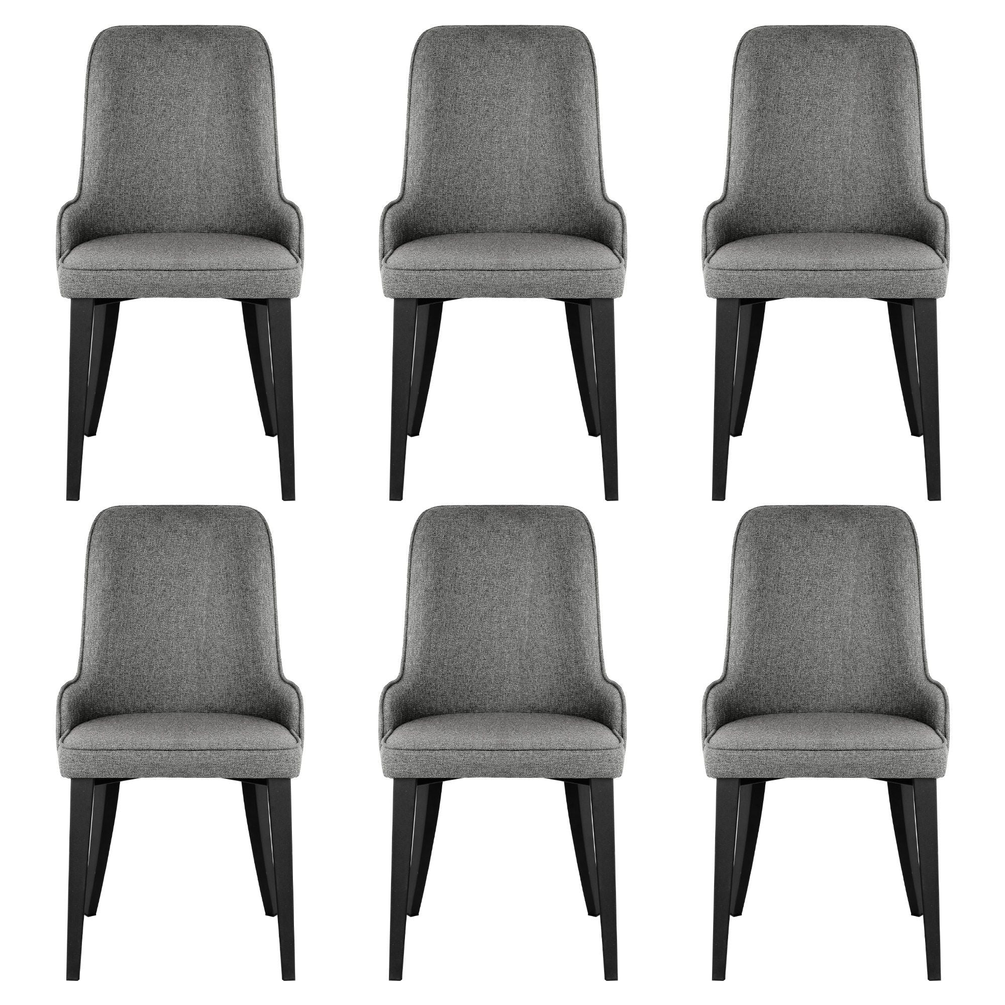 Dining Chairs Set of 6 Linen Fabric Grey