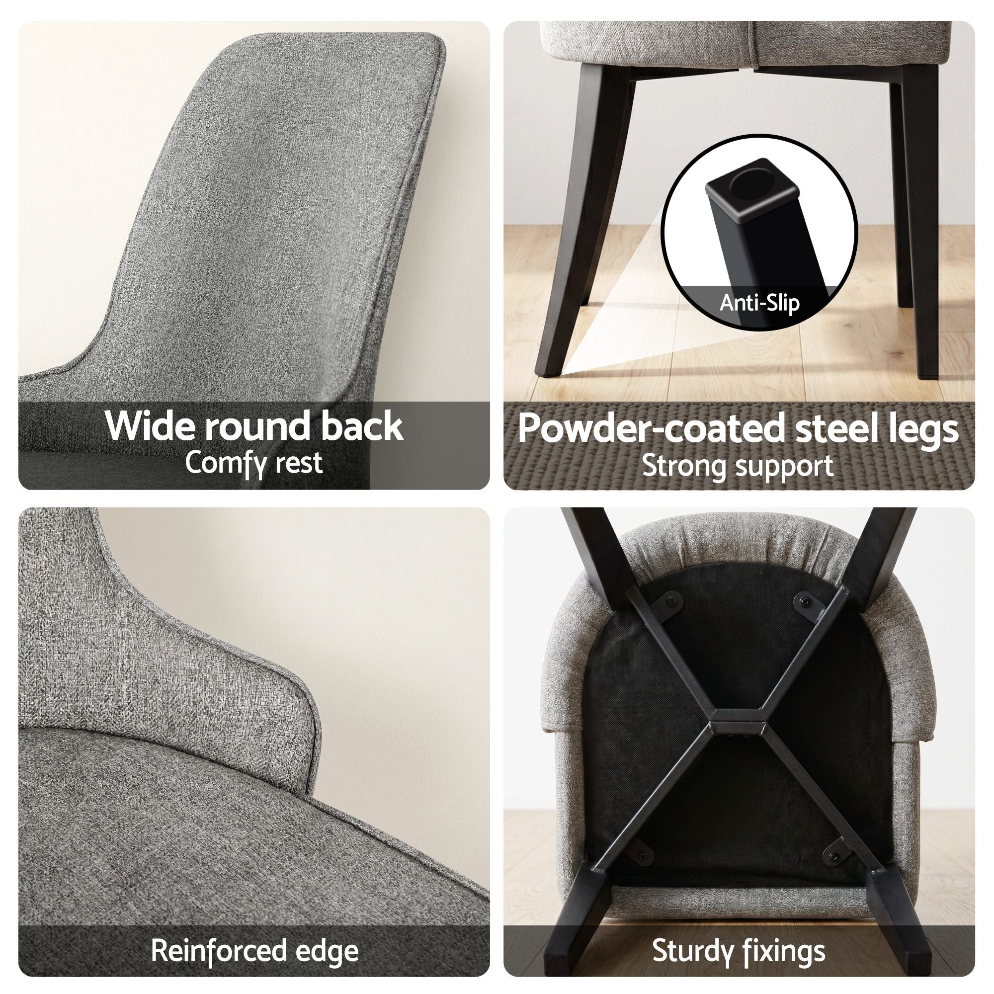 Dining Chairs Set of 6 Linen Fabric Grey