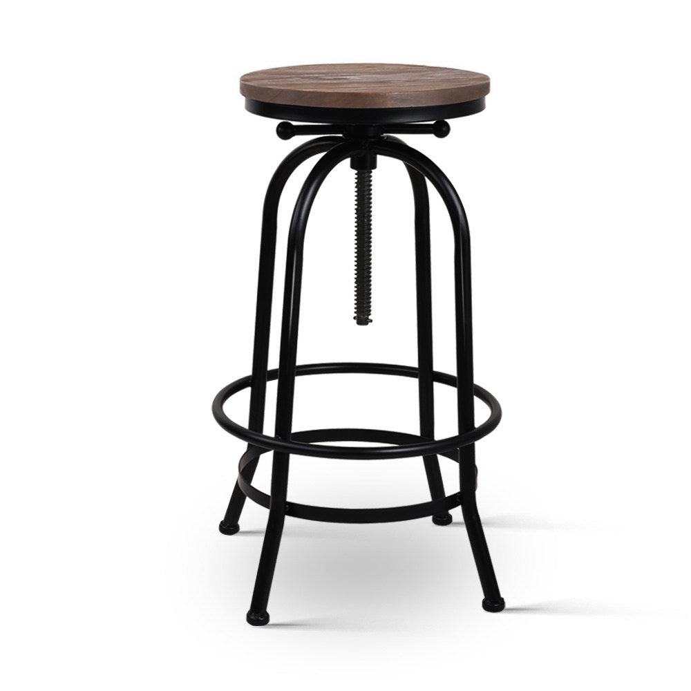 Bar Stool Industrial Round Seat Wood Metal - Black and Brown