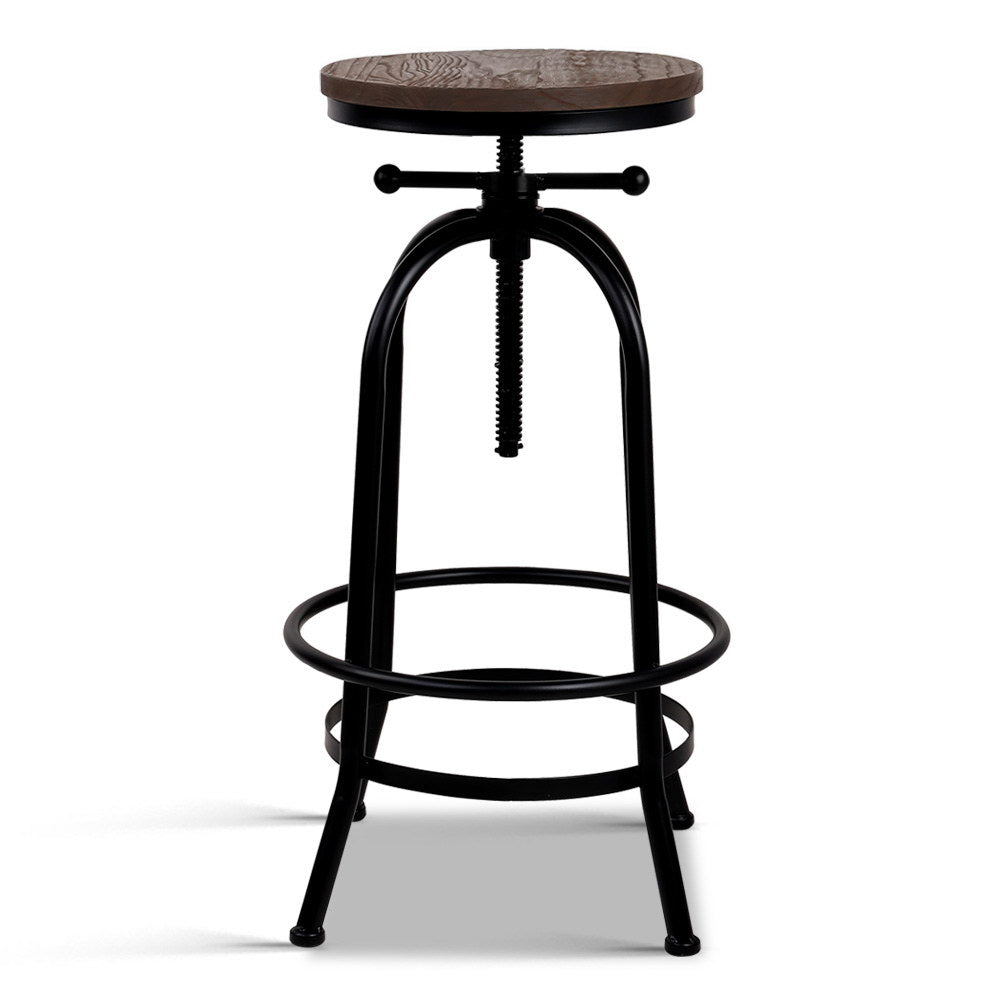 Bar Stool Industrial Round Seat Wood Metal - Black and Brown