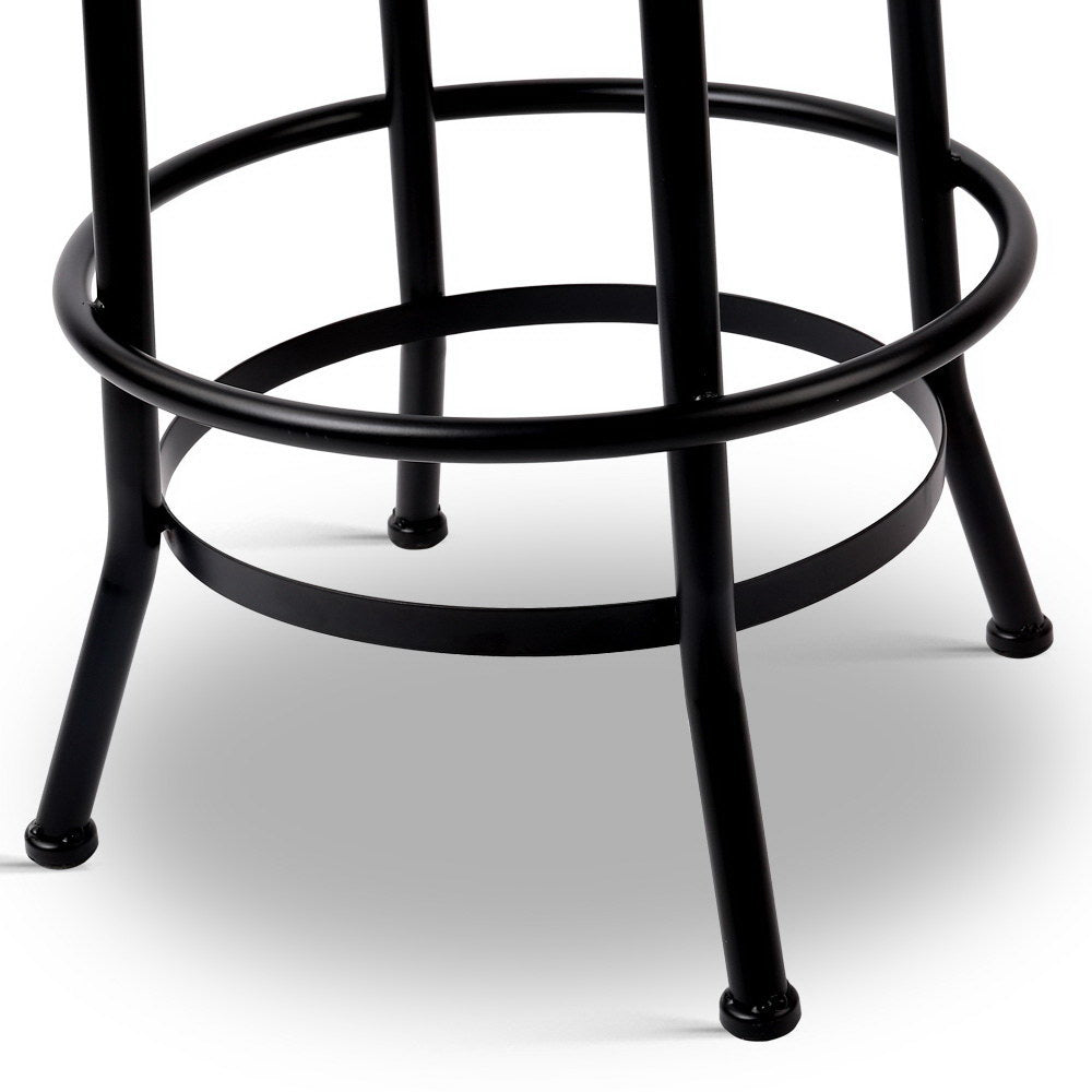 Bar Stool Industrial Round Seat Wood Metal - Black and Brown