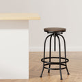 Bar Stool Industrial Round Seat Wood Metal - Black and Brown