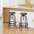 Set of 2 Bar Stool Industrial Round Seat Wood Metal - Black and Brown