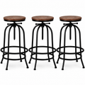 Set of 3 Backless Swivel Adjustable Bar Stools 70-90cm Seat Height - Black