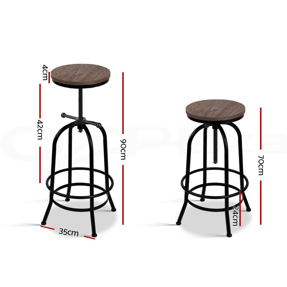 Set of 3 Backless Swivel Adjustable Bar Stools 70-90cm Seat Height - Black