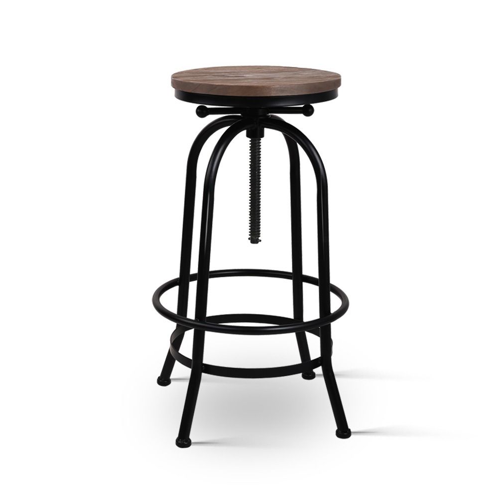 Set of 3 Backless Swivel Adjustable Bar Stools 70-90cm Seat Height - Black