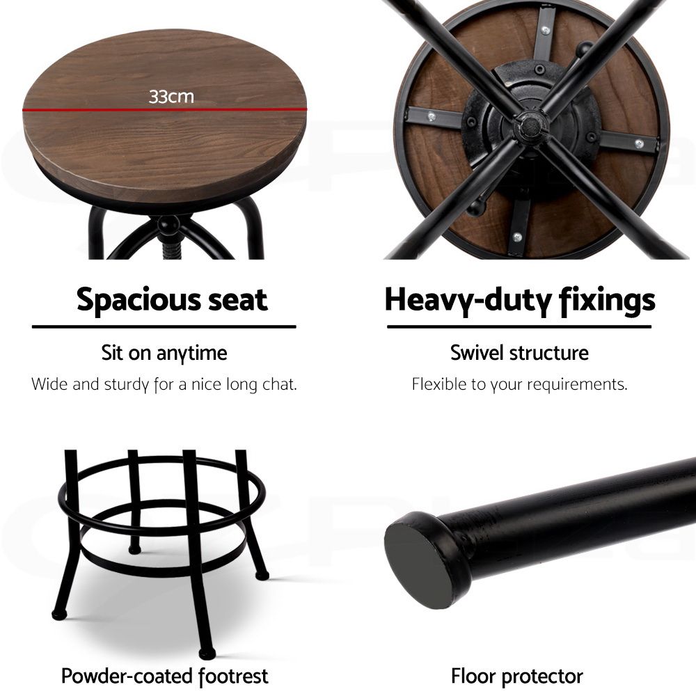 Set of 3 Backless Swivel Adjustable Bar Stools 70-90cm Seat Height - Black