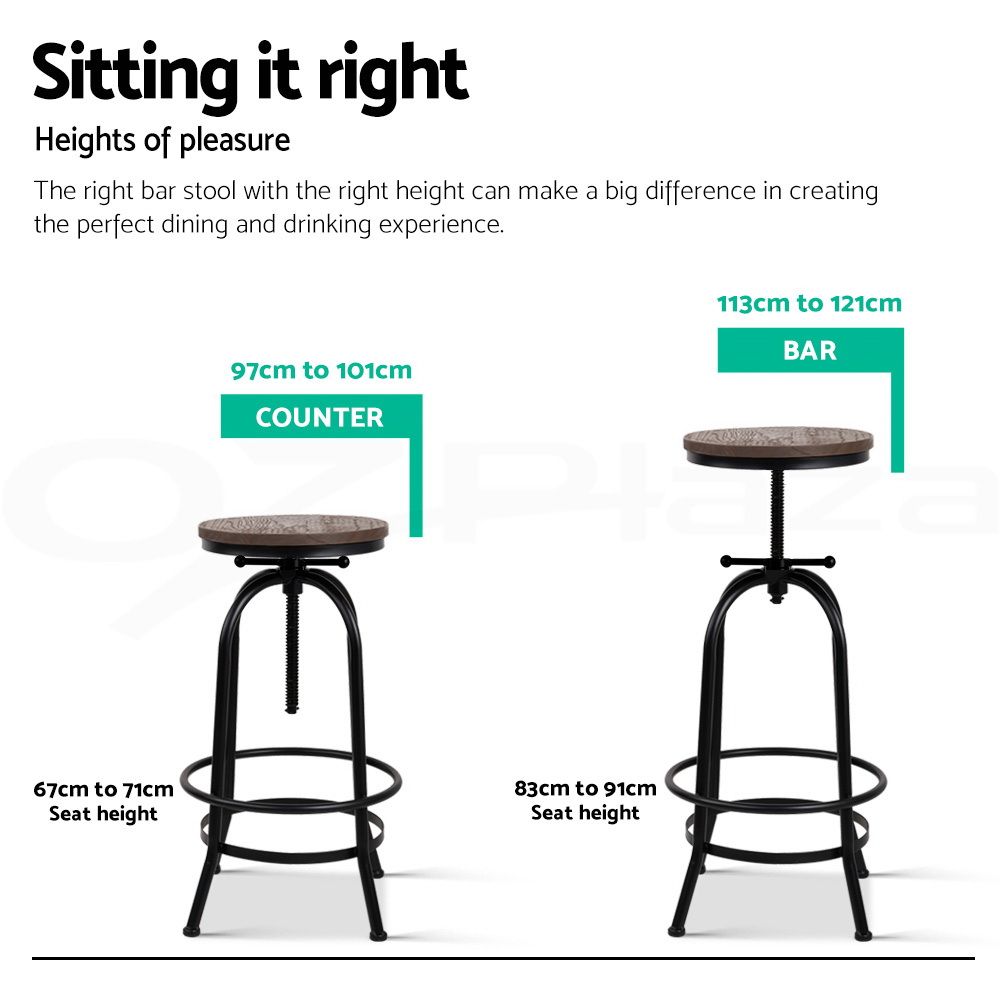 Set of 3 Backless Swivel Adjustable Bar Stools 70-90cm Seat Height - Black
