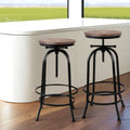 Set of 4 Bar Stool Industrial Round Seat Wood Metal - Black and Brown