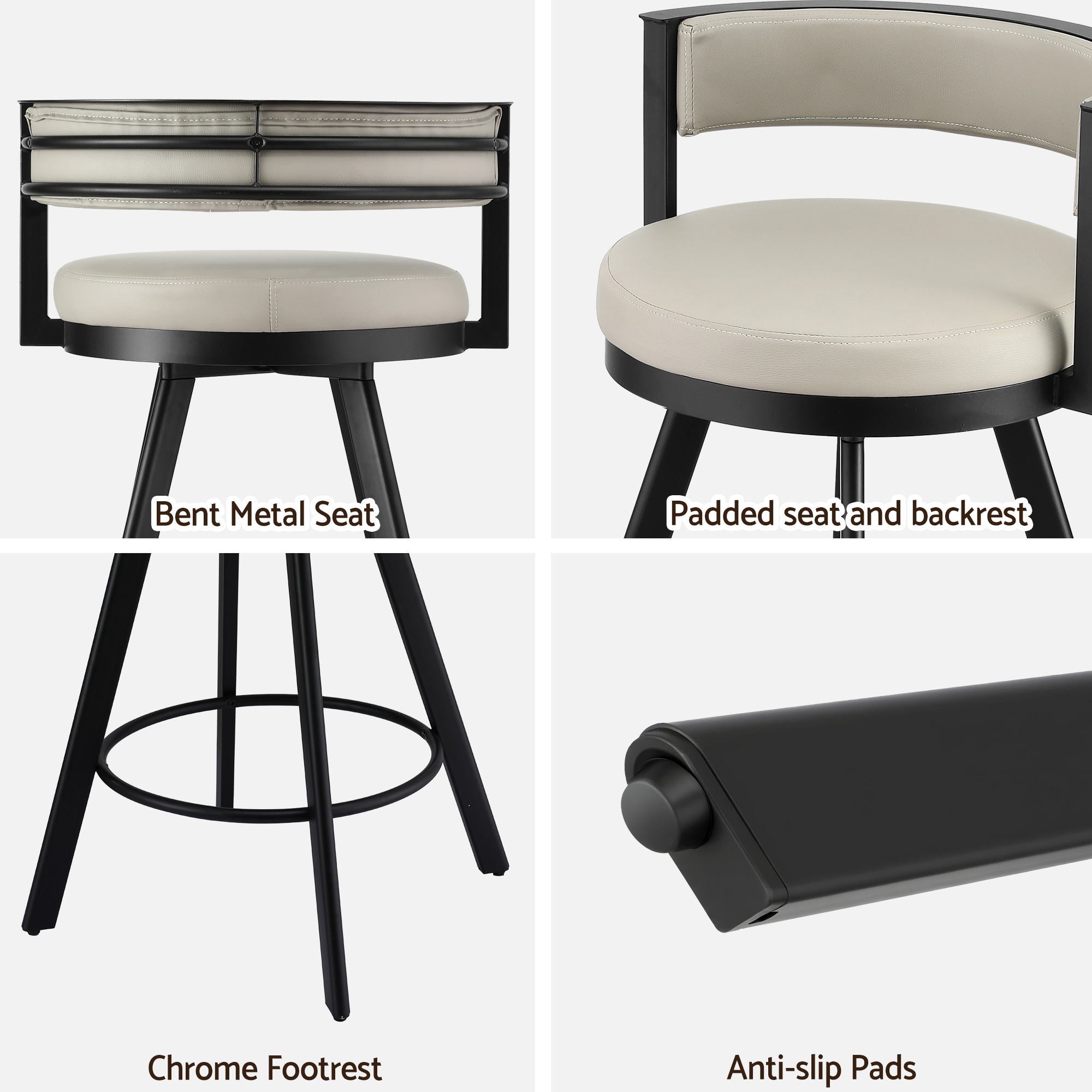 Swivel Bar Stool with PU Leather Seat and Metal Frame - Beige