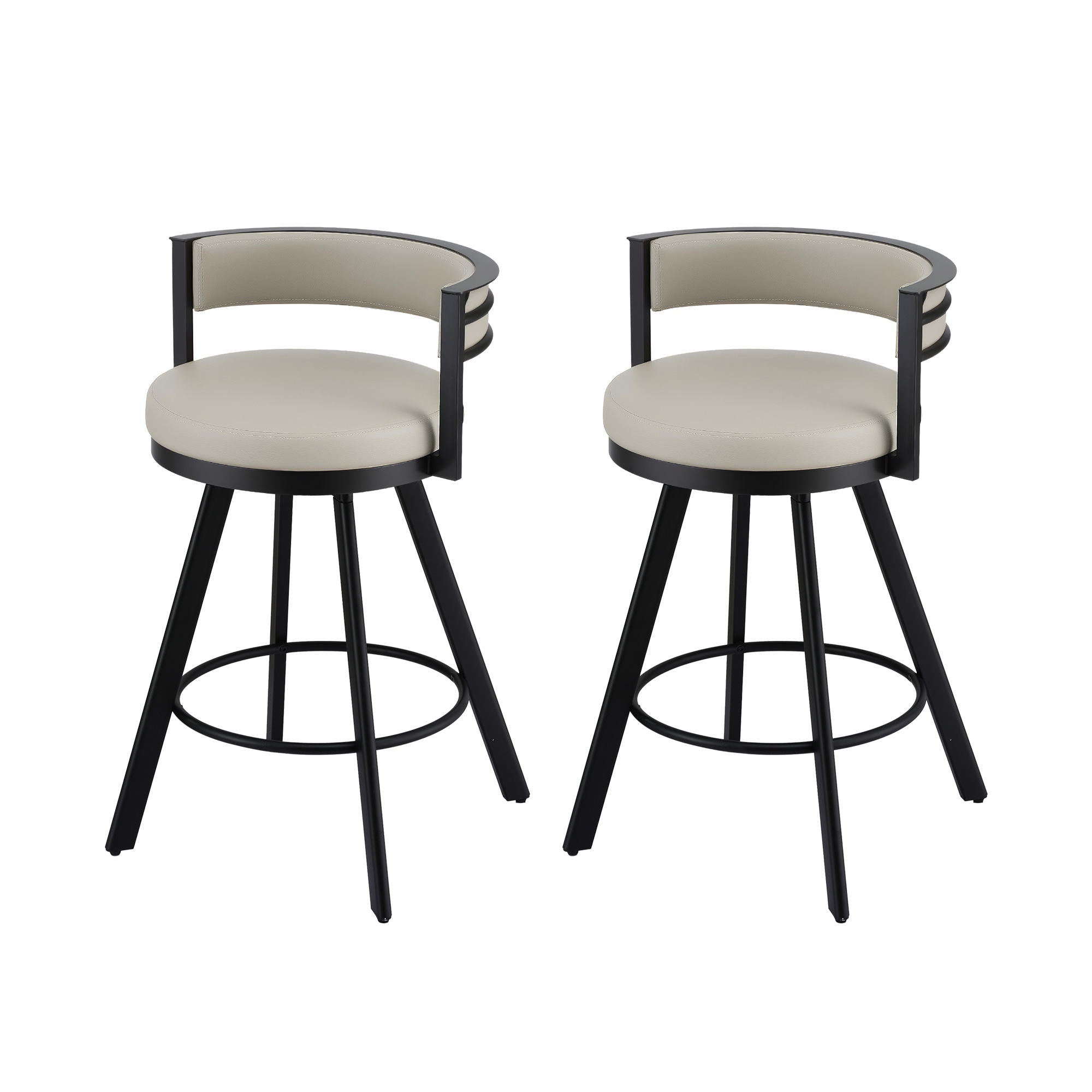 Bar Stools Set of 2 Swivel Kitchen Chair Metal Counter Beige Leather