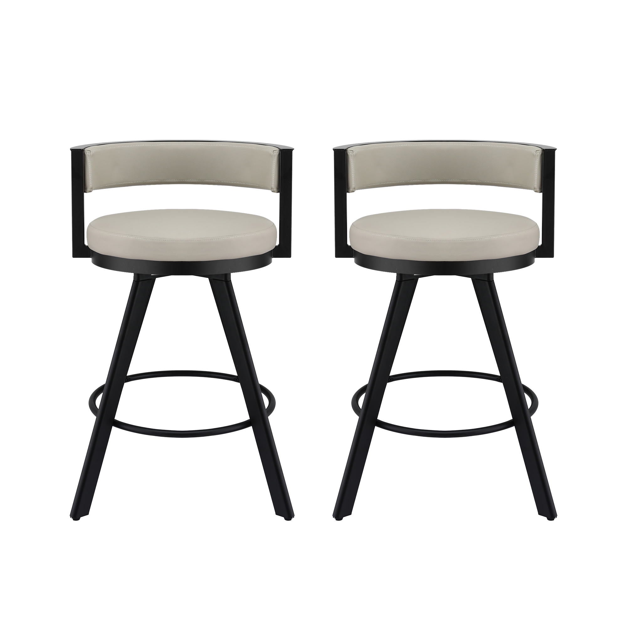 Bar Stools Set of 2 Swivel Kitchen Chair Metal Counter Beige Leather