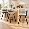 Set of 3 Swivel Counter Bar Stools with Padded Backrest - Beige