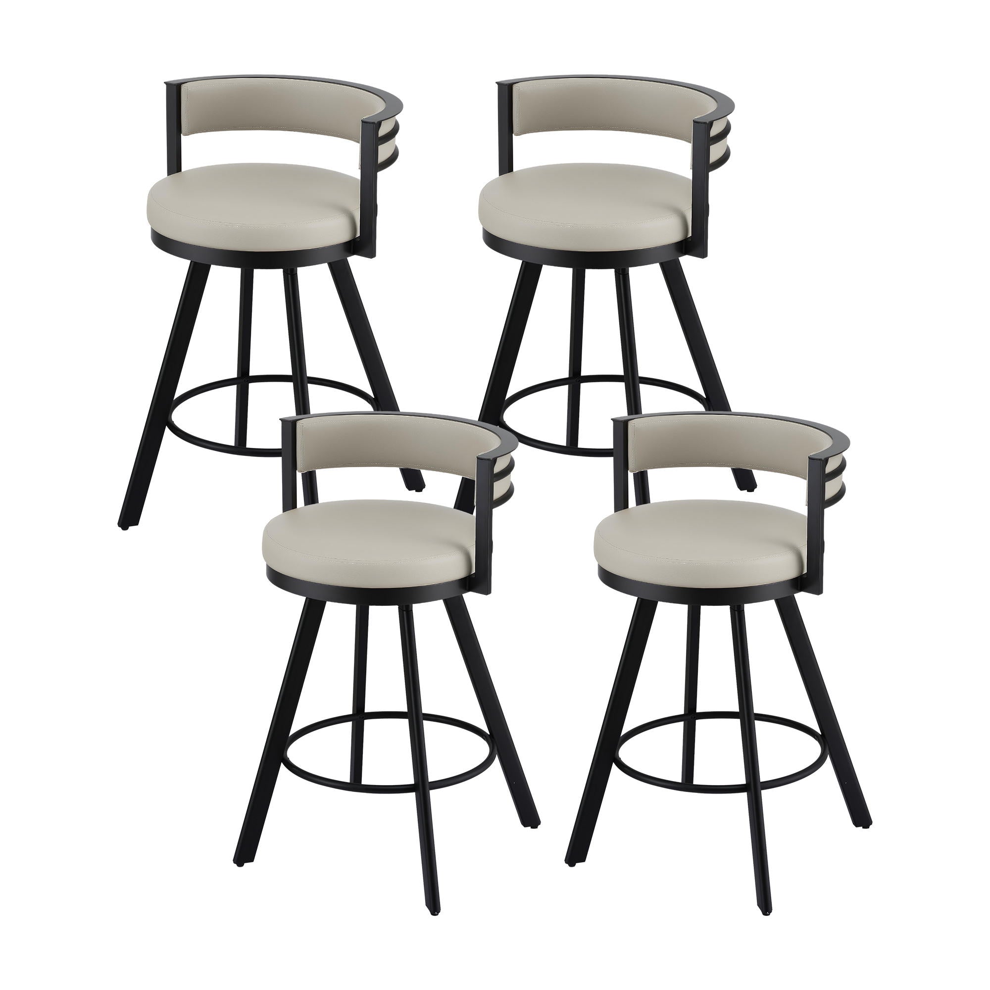 Bar Stools Set of 4 Swivel Kitchen Chair Metal Counter Beige Leather