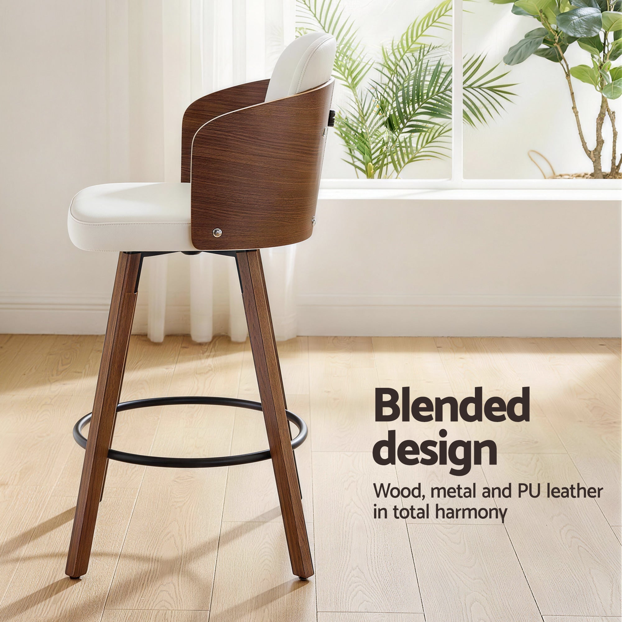 Wooden Swivel Bar Stool 58cm Seat Height - White