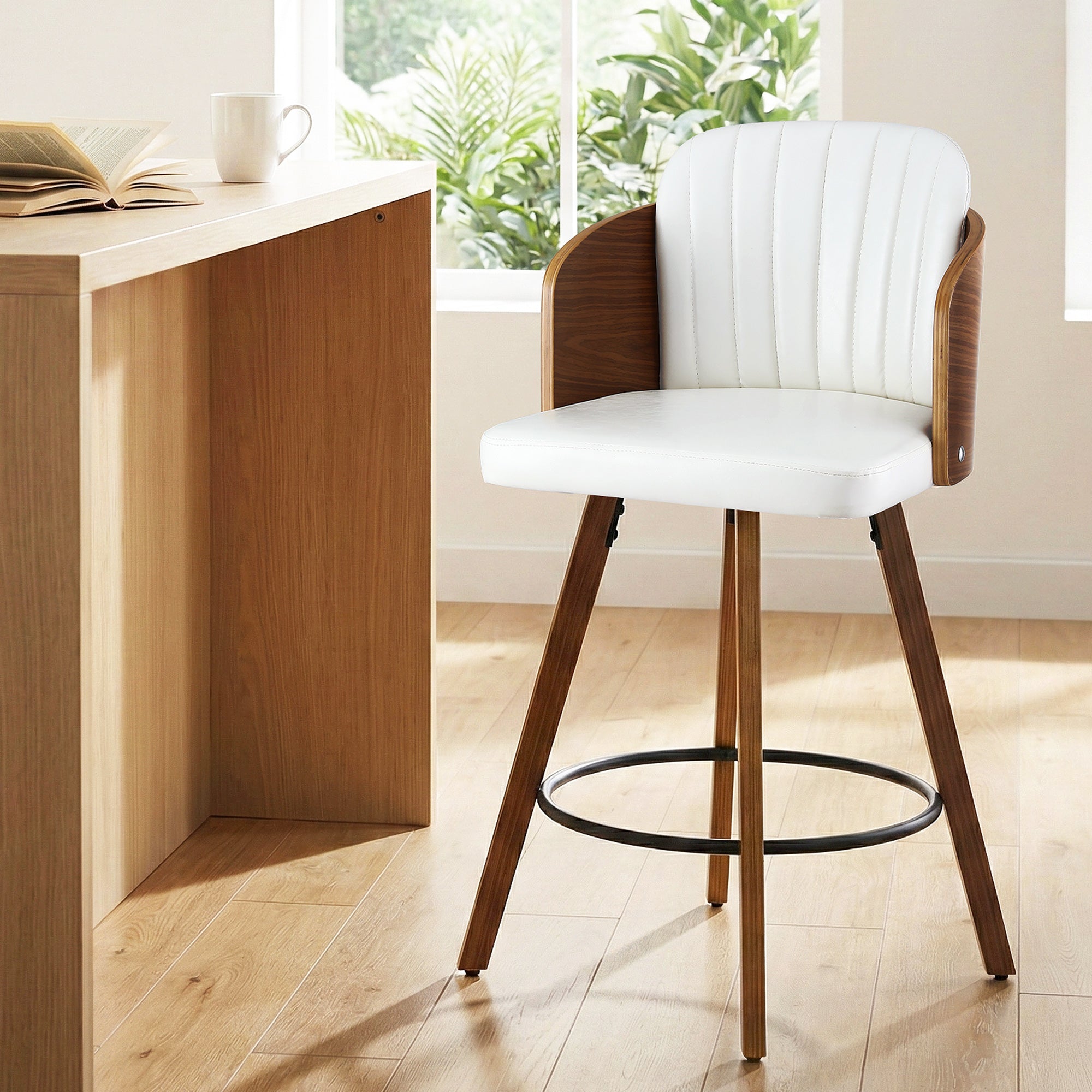 Wooden Swivel Bar Stool 58cm Seat Height - White