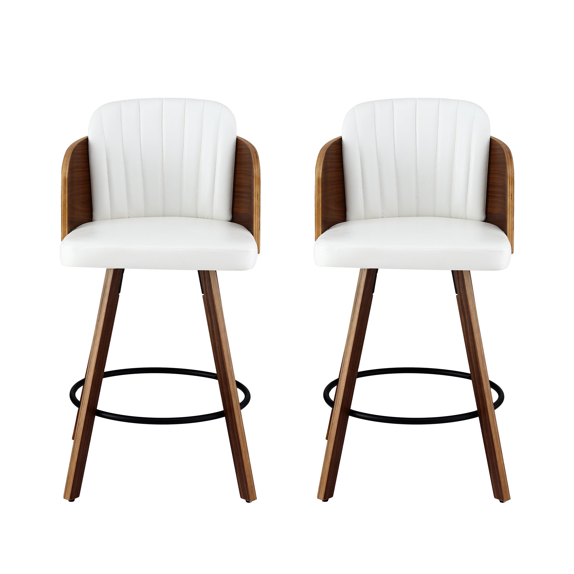 Set of 2 Wooden Swivel Bar Stools 58cm Seat Height - White
