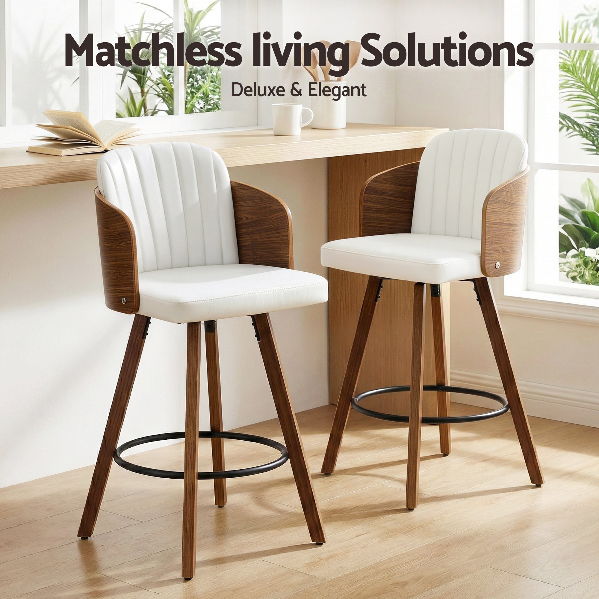 Set of 2 Wooden Swivel Bar Stools 58cm Seat Height - White