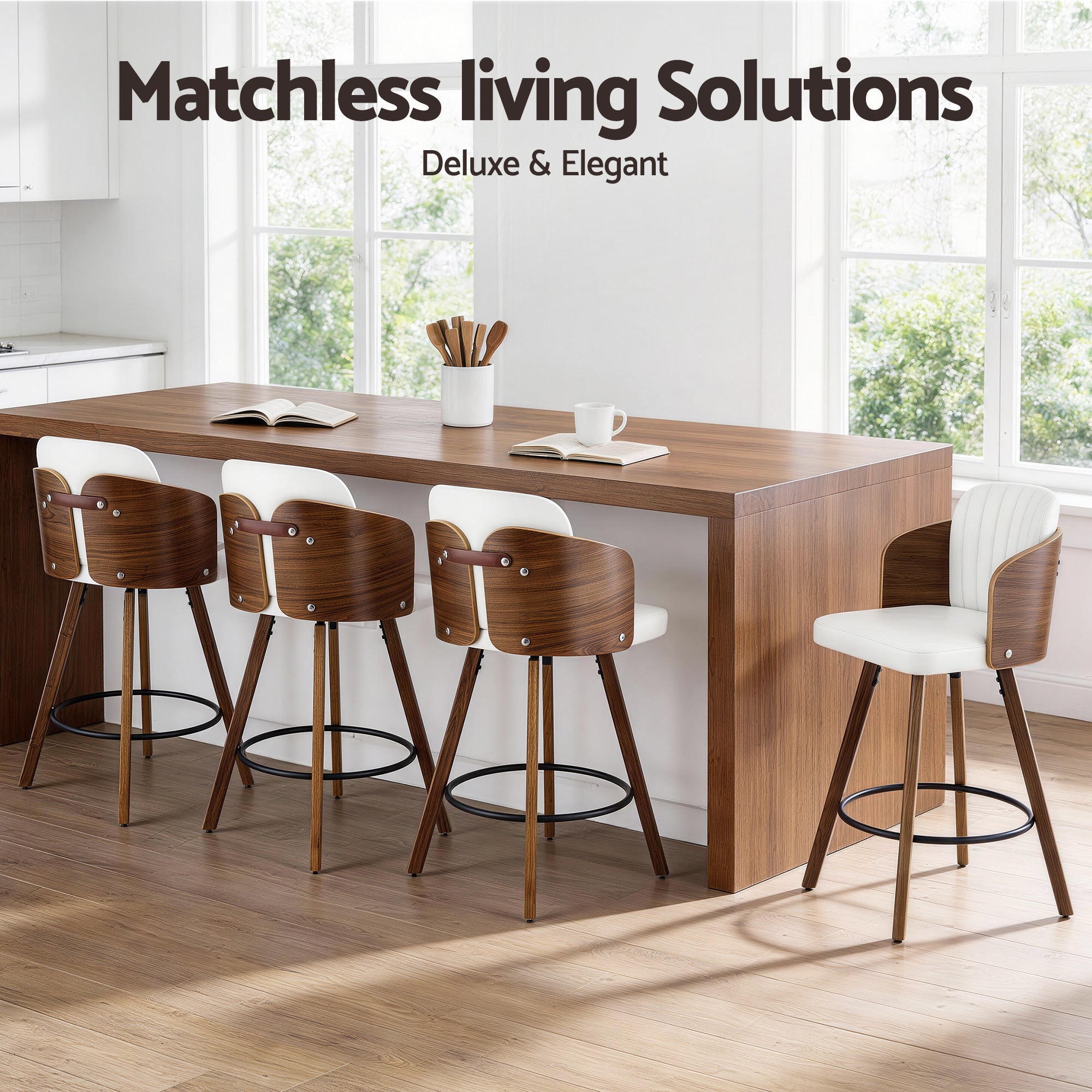 Set of 4 Wooden Swivel Kitchen Counter Stools 58cm Seat Height - White