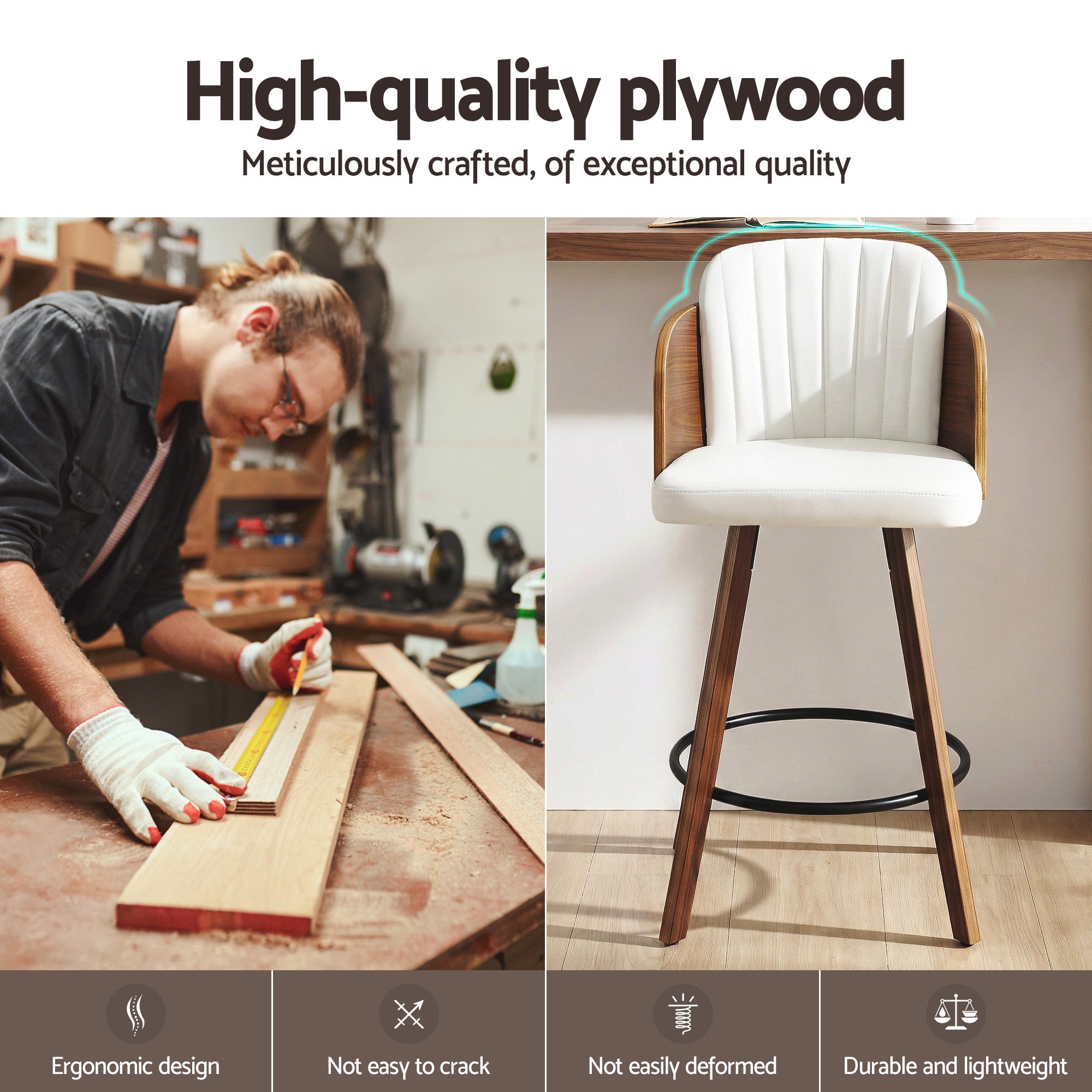 Set of 4 Wooden Swivel Kitchen Counter Stools 58cm Seat Height - White