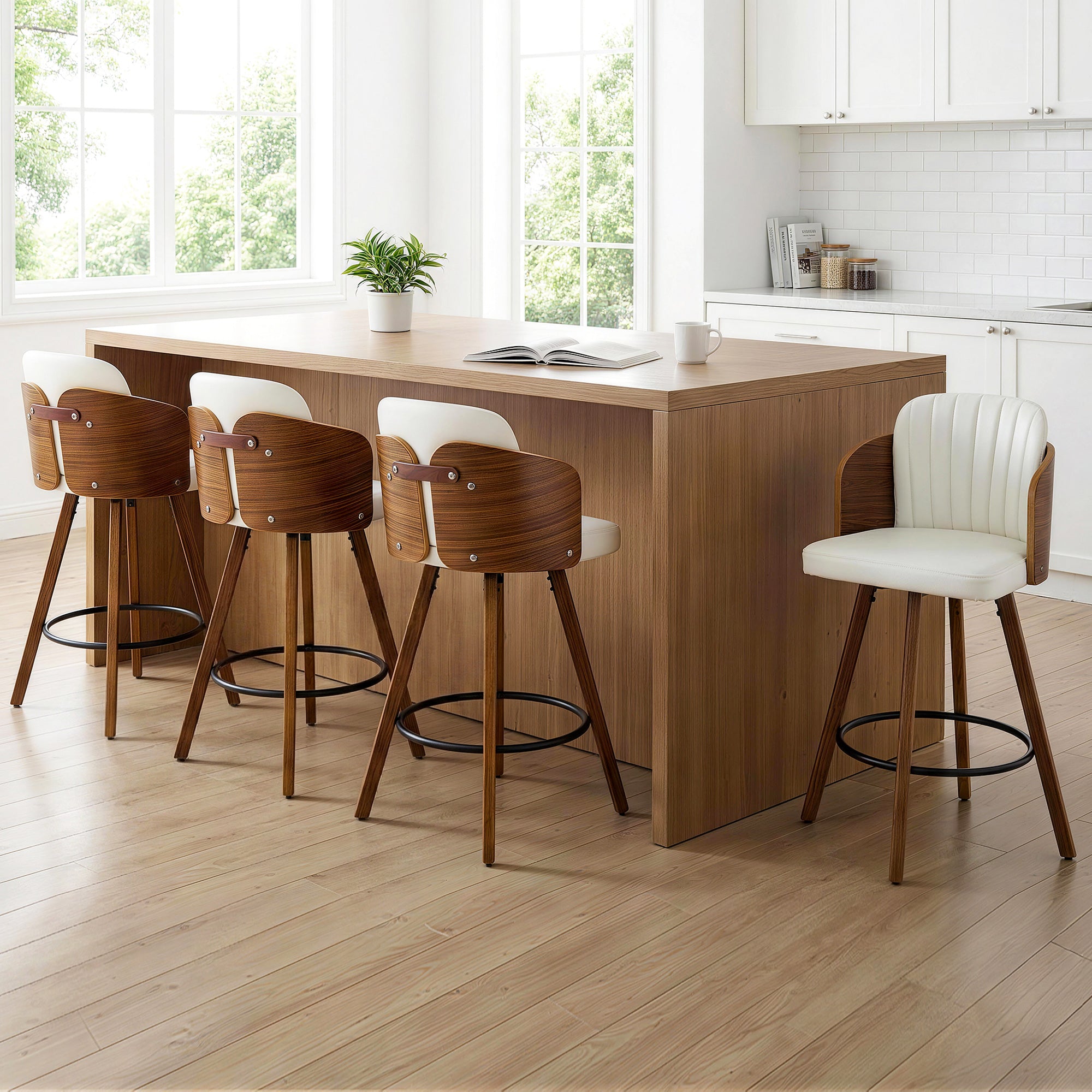 Set of 4 Wooden Swivel Kitchen Counter Stools 58cm Seat Height - White