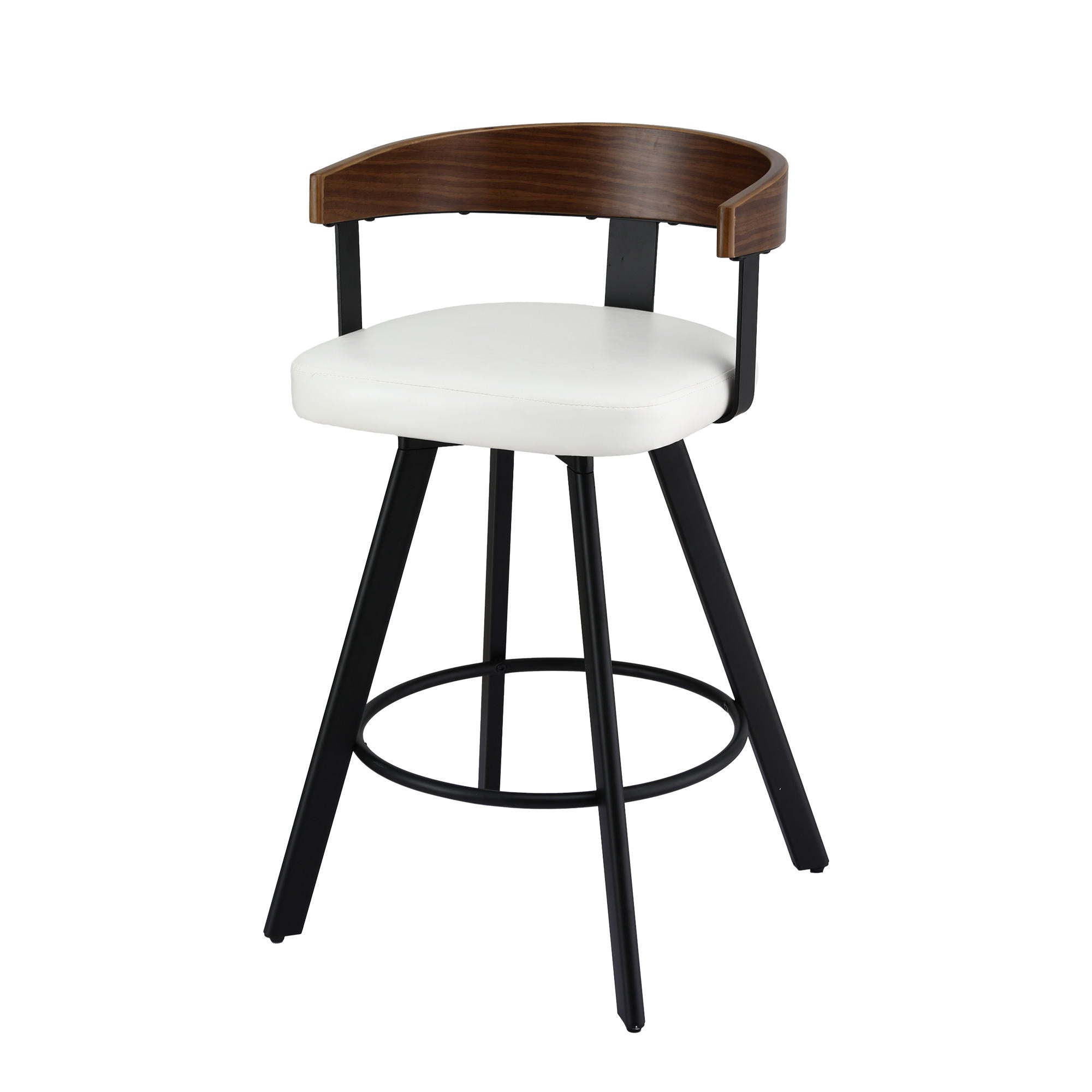 Bar Stool Swivel Bentwood Back Metal Legs Counter Chair - White