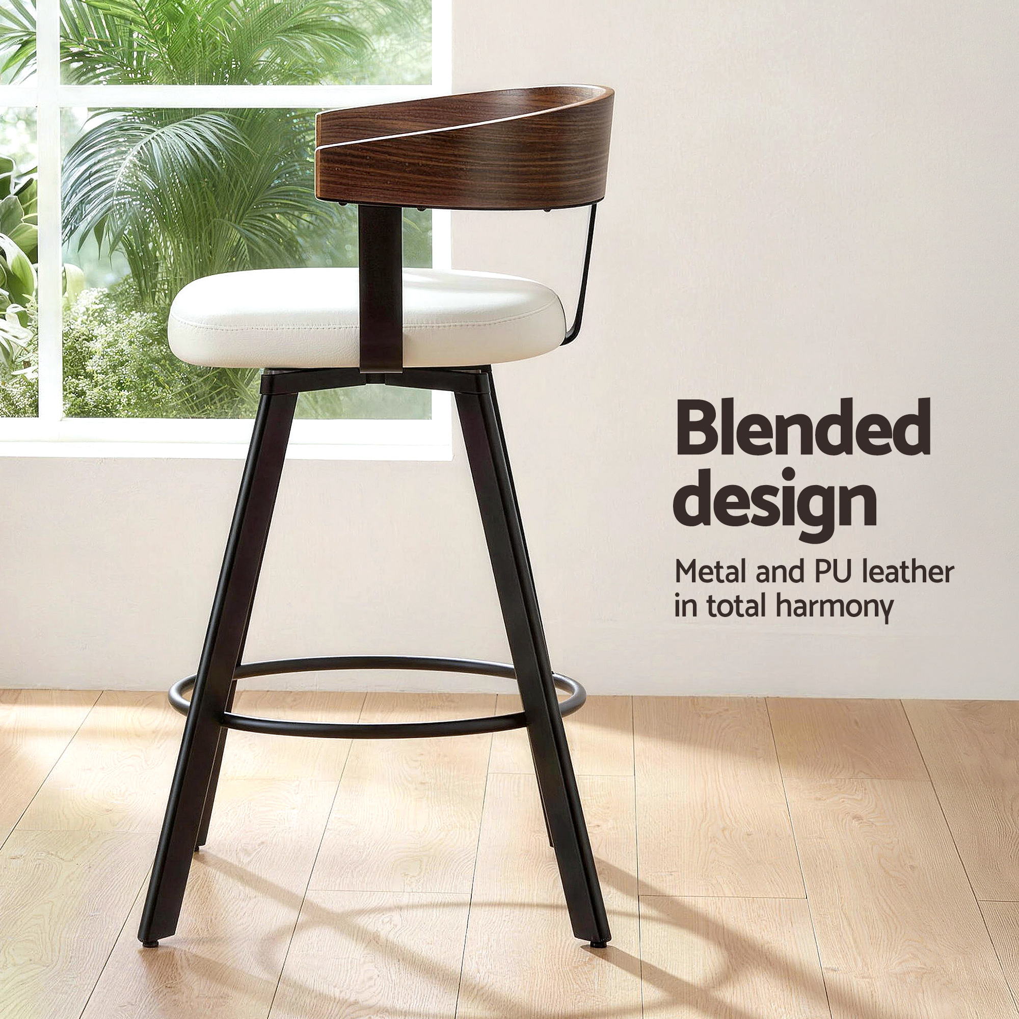 Bar Stool Swivel Bentwood Back Metal Legs Counter Chair - White