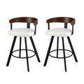 Set of 2 Swivel Bar Stools with Metal Legs and Bentwood Backrest - White