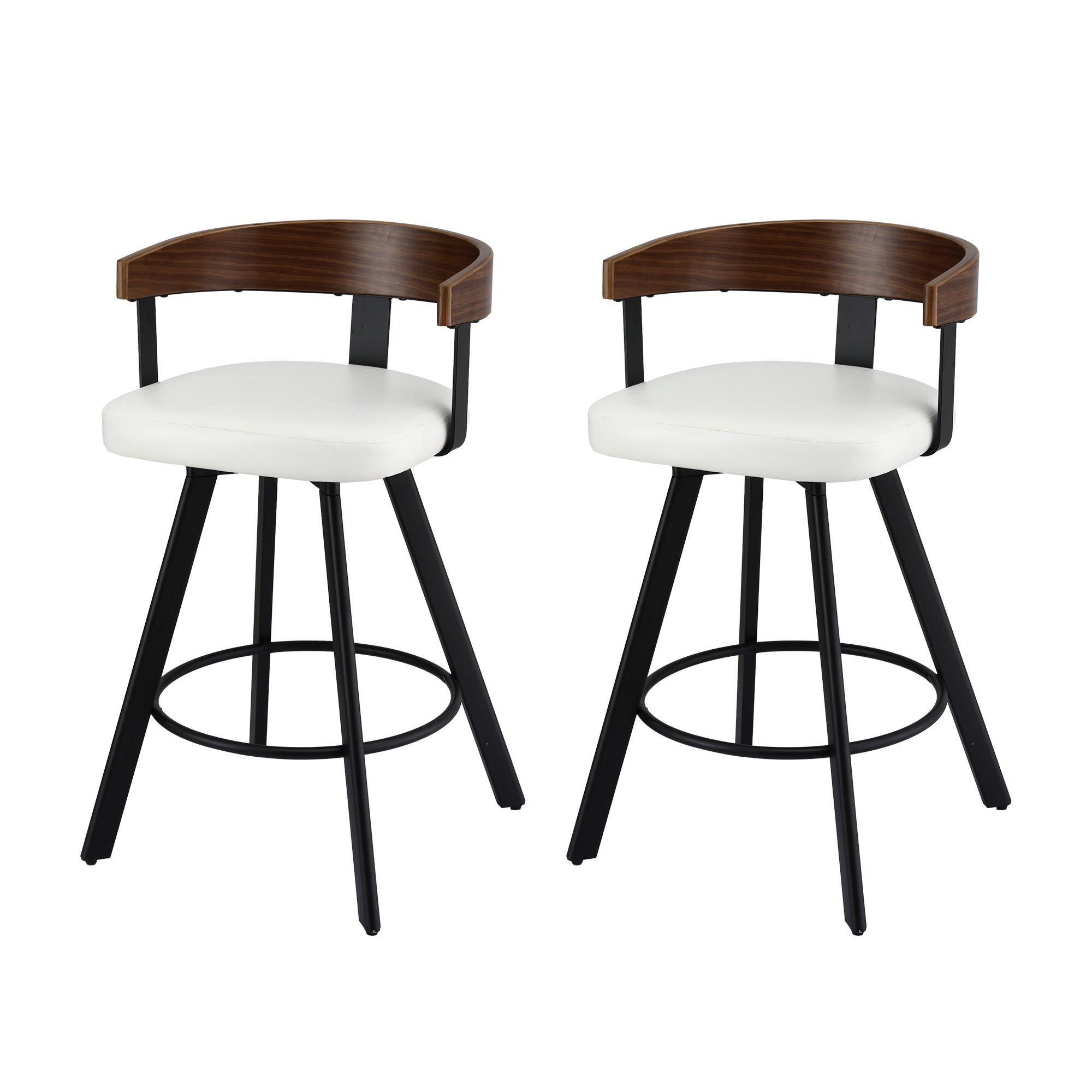 Set of 2 Swivel Bar Stools with Metal Legs and Bentwood Backrest - White