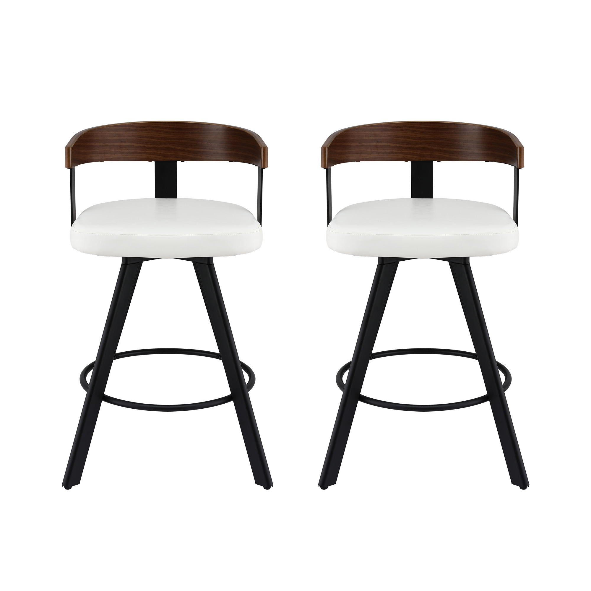Set of 2 Swivel Bar Stools with Metal Legs and Bentwood Backrest - White