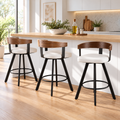 Set of 3 Swivel Counter Height Bar Stools with Bentwood Backrest and PU Leather Seat - White