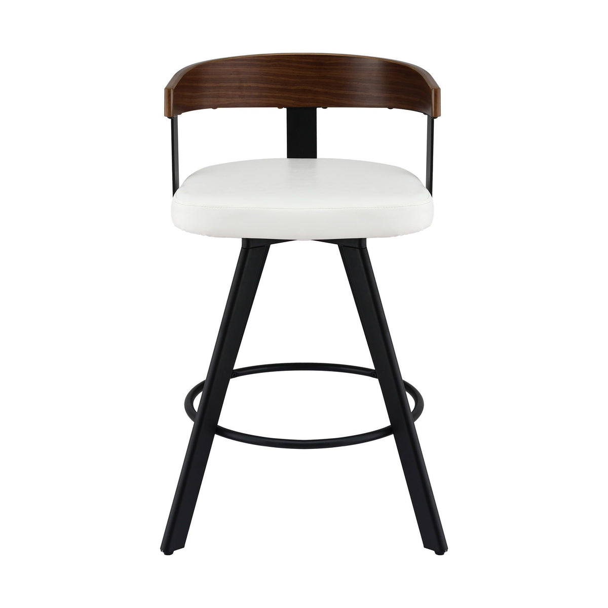 Set of 3 Swivel Counter Height Bar Stools with Bentwood Backrest and PU Leather Seat - White